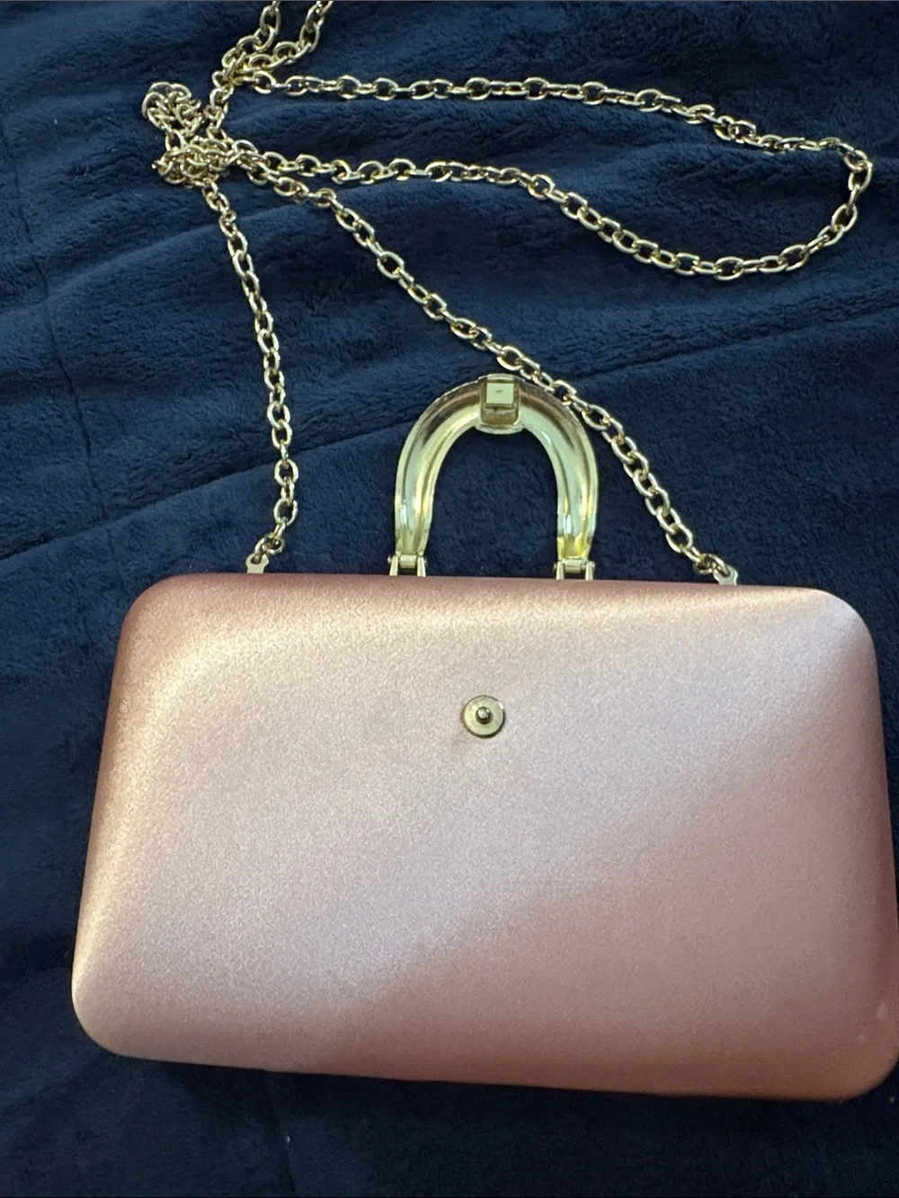 INC Rose Gold Satin Clutch with Crystal Horseshoe Accent